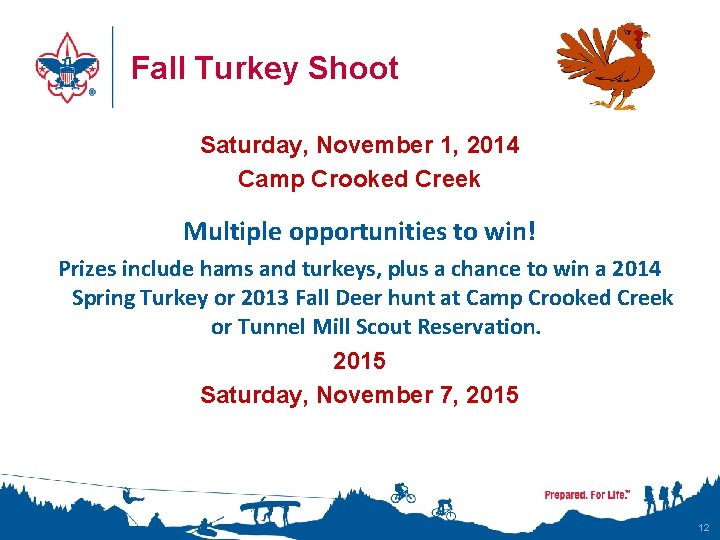 Fall Turkey Shoot Saturday, November 1, 2014 Camp Crooked Creek Multiple opportunities to win!