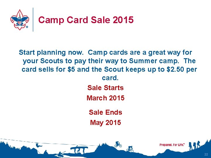 Camp Card Sale 2015 Start planning now. Camp cards are a great way for