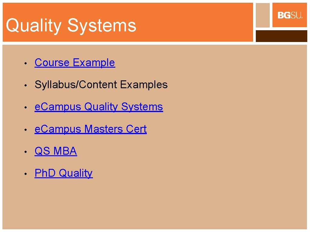 Quality Systems • Course Example • Syllabus/Content Examples • e. Campus Quality Systems •