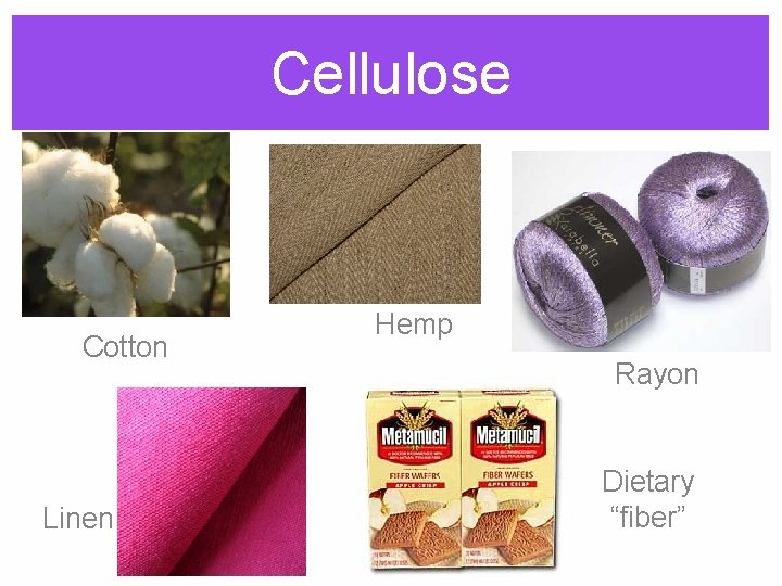 Cellulose Cotton Linen Hemp Rayon Dietary “fiber” 