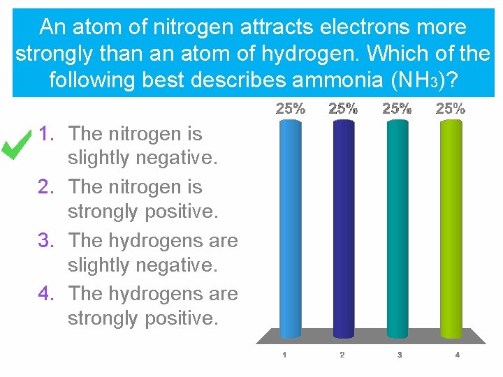 An atom of nitrogen attracts electrons more strongly than an atom of hydrogen. Which