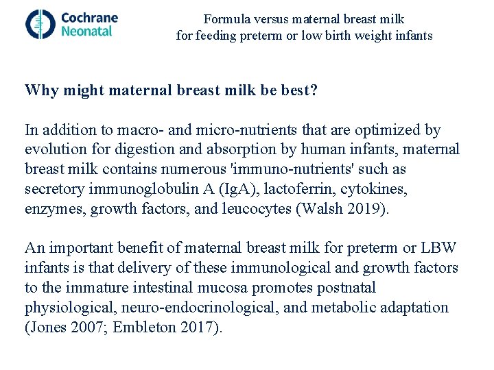 Formula versus maternal breast milk for feeding preterm or low birth weight infants Why