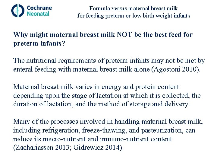 Formula versus maternal breast milk for feeding preterm or low birth weight infants Why