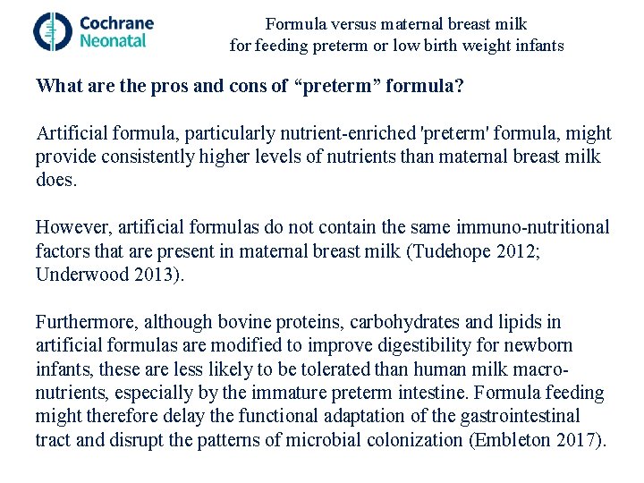 Formula versus maternal breast milk for feeding preterm or low birth weight infants What
