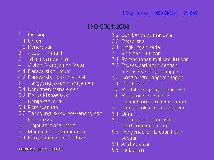 PASAL-PASAL ISO 9001 : 2008 ISO 9001: 2008 1. 1. 1 1. 2 2.