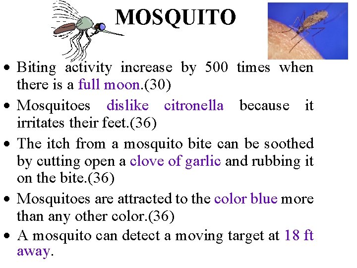 MOSQUITO Biting activity increase by 500 times when there is a full moon. (30)
