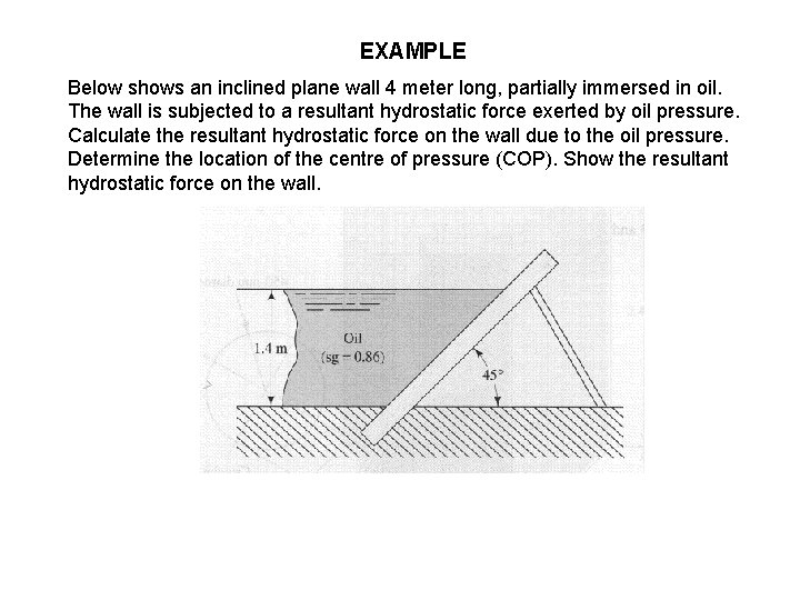 EXAMPLE Below shows an inclined plane wall 4 meter long, partially immersed in oil.