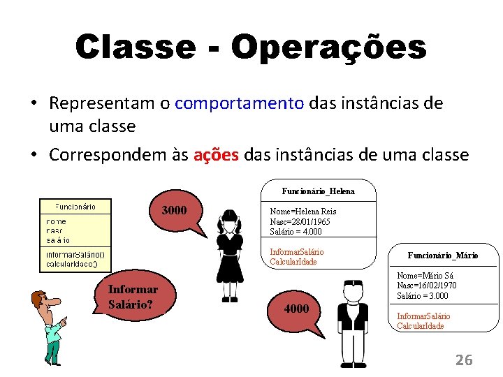 Classe - Operações • Representam o comportamento das instâncias de uma classe • Correspondem