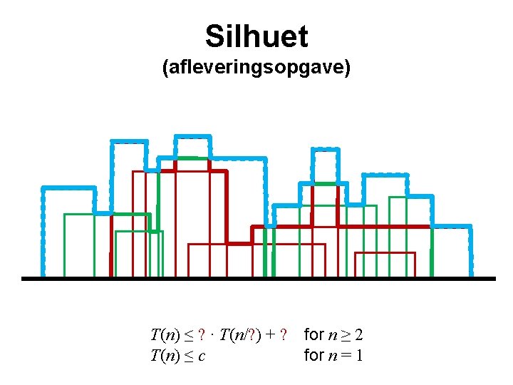 Silhuet (afleveringsopgave) T(n) ≤ ? · T(n/? ) + ? T(n) ≤ c for