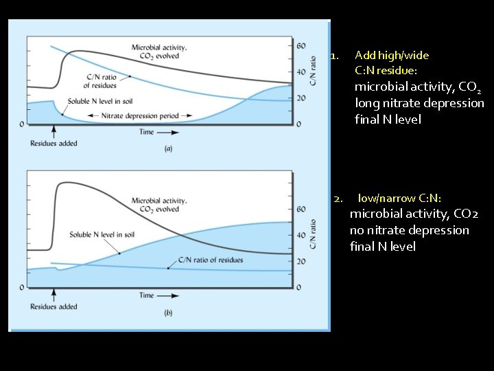 1. Add high/wide C: N residue: microbial activity, CO 2 long nitrate depression final