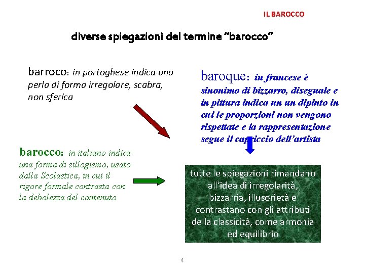 IL BAROCCO diverse spiegazioni del termine “barocco” barroco: in portoghese indica una baroque: in