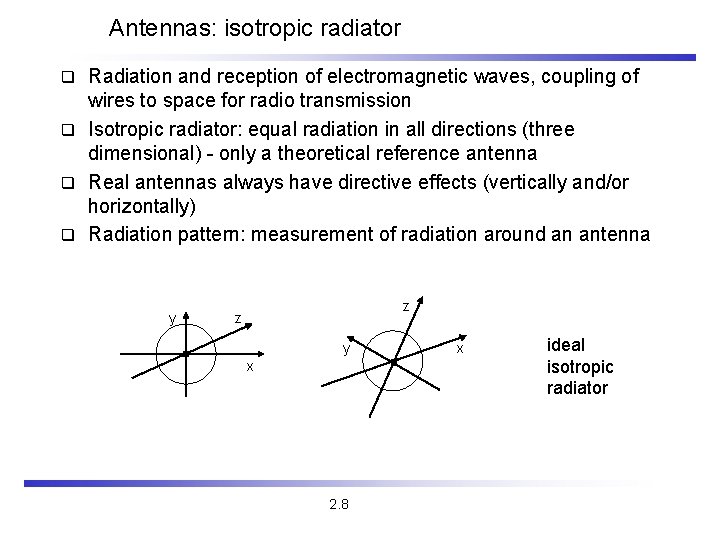 Antennas: isotropic radiator Radiation and reception of electromagnetic waves, coupling of wires to space