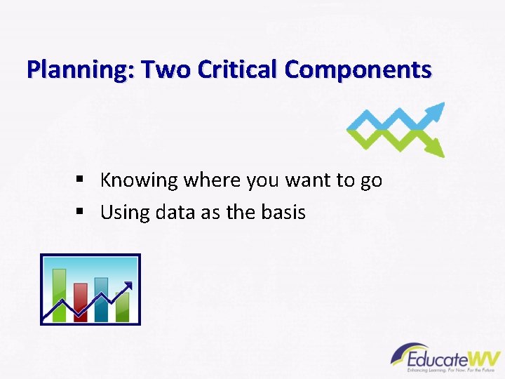 Planning: Two Critical Components § Knowing where you want to go § Using data