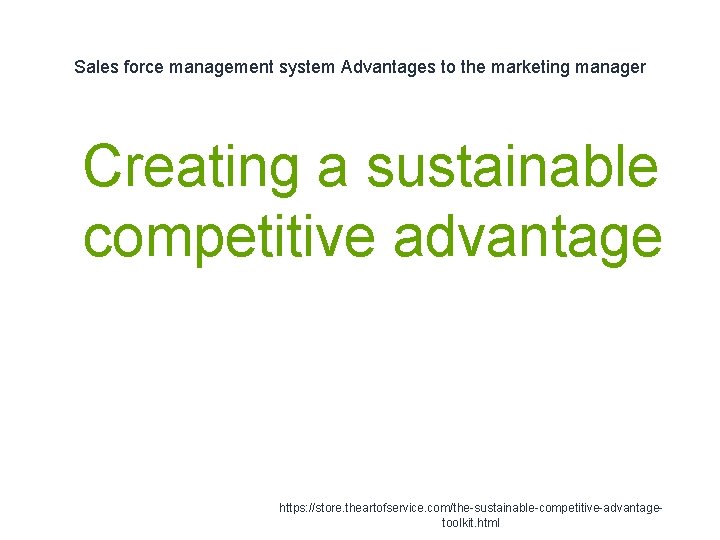 Sales force management system Advantages to the marketing manager 1 Creating a sustainable competitive
