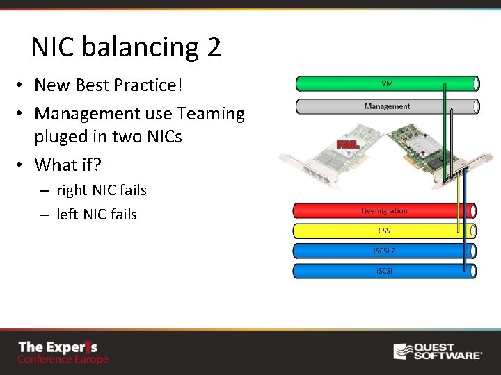 NIC balancing 2 • New Best Practice! • Management use Teaming pluged in two