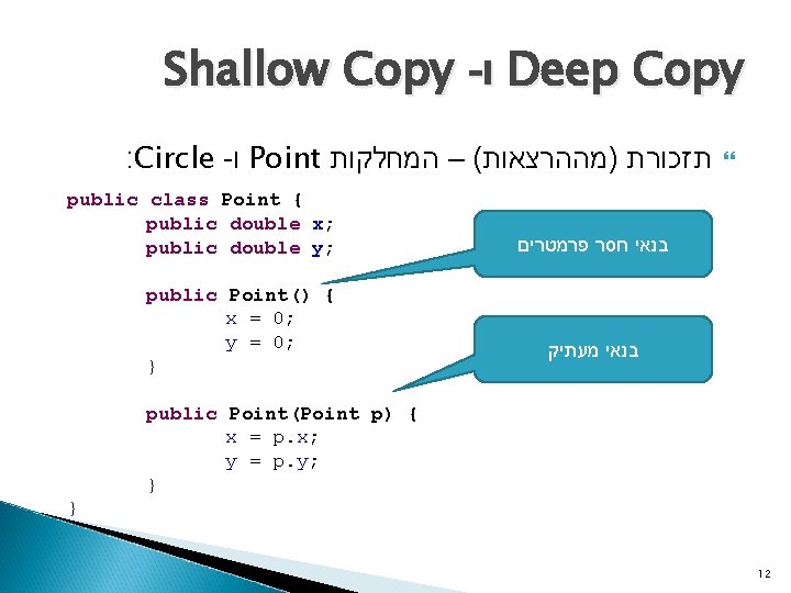 Shallow Copy - ו Deep Copy : Circle - ו Point תזכורת )מההרצאות( –