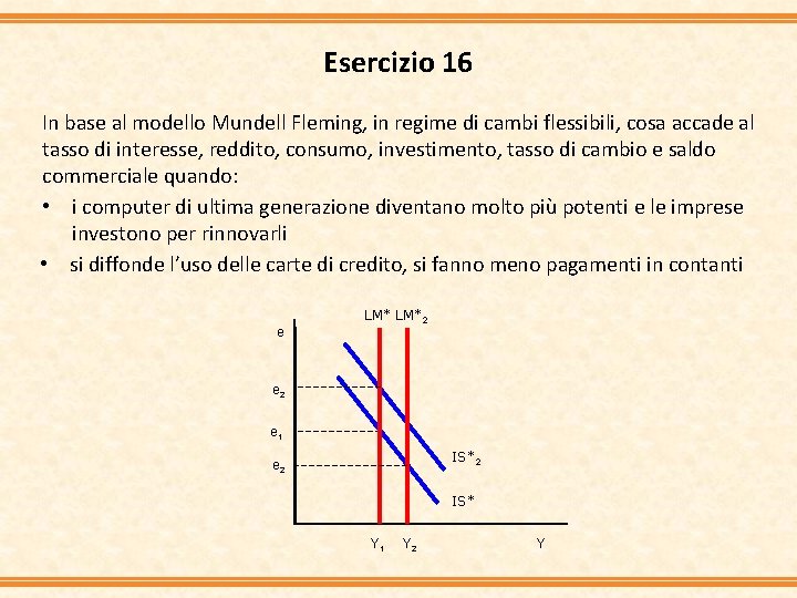Esercizio 16 In base al modello Mundell Fleming, in regime di cambi flessibili, cosa