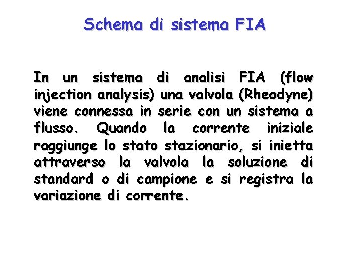 Schema di sistema FIA In un sistema di analisi FIA (flow injection analysis) una