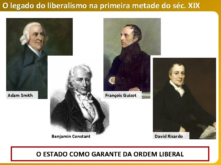 O legado do liberalismo na primeira metade do séc. XIX Adam Smith François Guizot