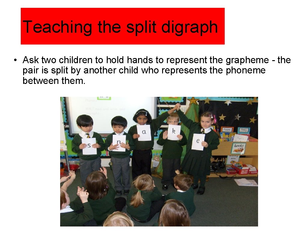 Teaching the split digraph • Ask two children to hold hands to represent the