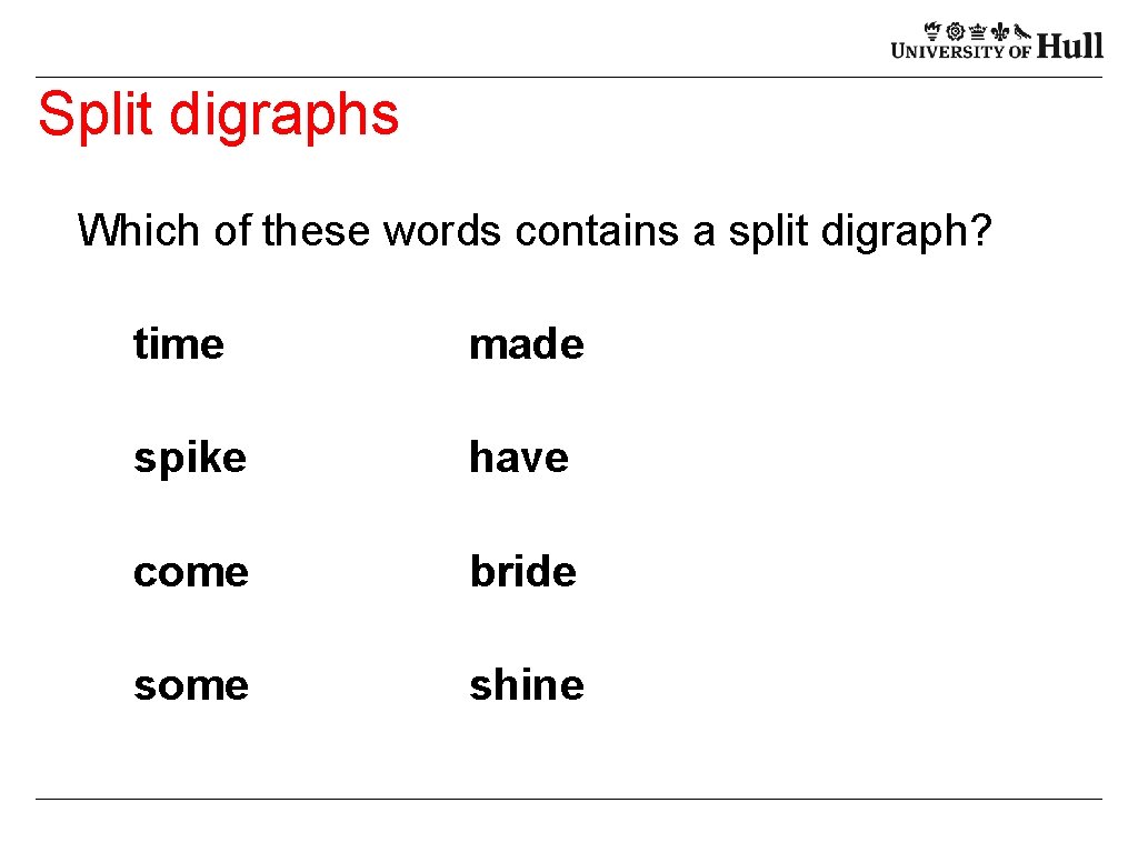 Split digraphs Which of these words contains a split digraph? time made spike have