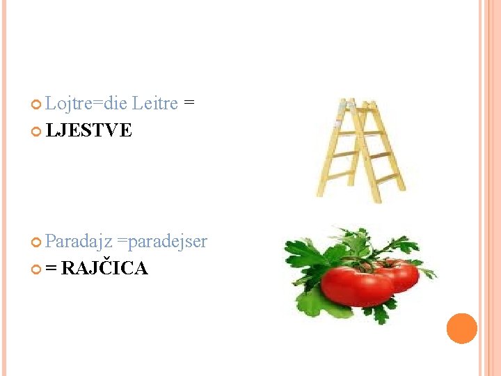  Lojtre=die Leitre = Lojtre=die Leitre LJESTVE Paradajz =paradejser = RAJČICA 