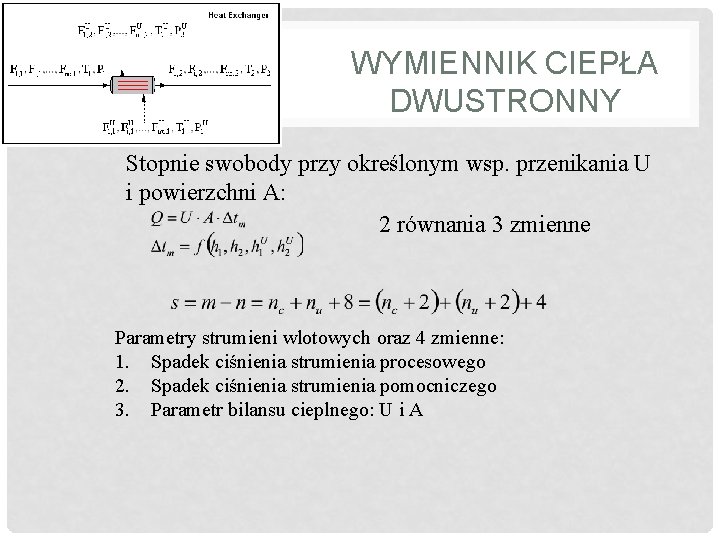 WYMIENNIK CIEPŁA DWUSTRONNY Stopnie swobody przy określonym wsp. przenikania U i powierzchni A: 2