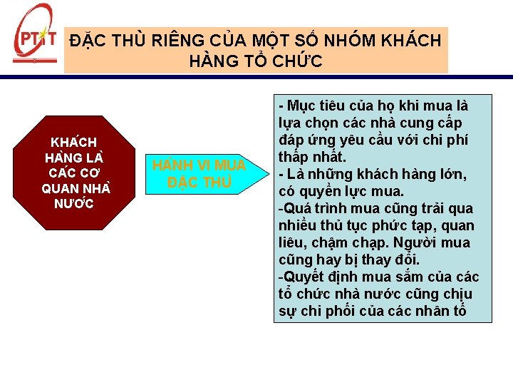 ĐẶC THÙ RIÊNG CỦA MỘT SỐ NHÓM KHÁCH HÀNG TỔ CHỨC KHA CH HA