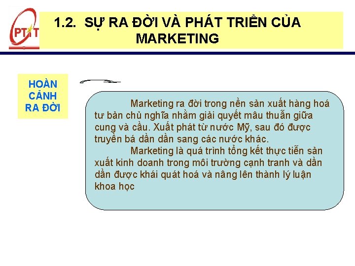 1. 2. SỰ RA ĐỜI VÀ PHÁT TRIỂN CỦA MARKETING HOÀN CẢNH RA ĐỜI