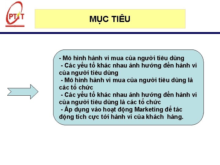 MỤC TIÊU Mô hình hành vi mua của người tiêu dùng Các yếu tố