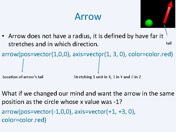 Arrow • Arrow does not have a radius, it is defined by have far