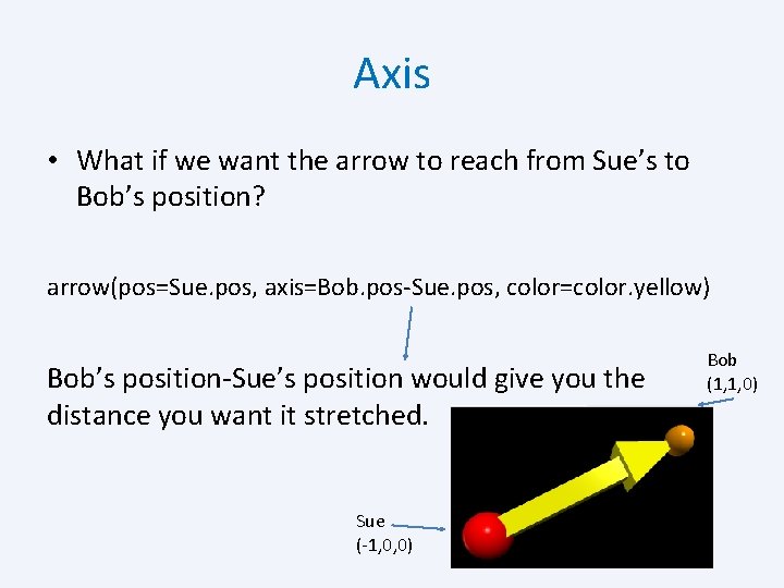 Axis • What if we want the arrow to reach from Sue’s to Bob’s