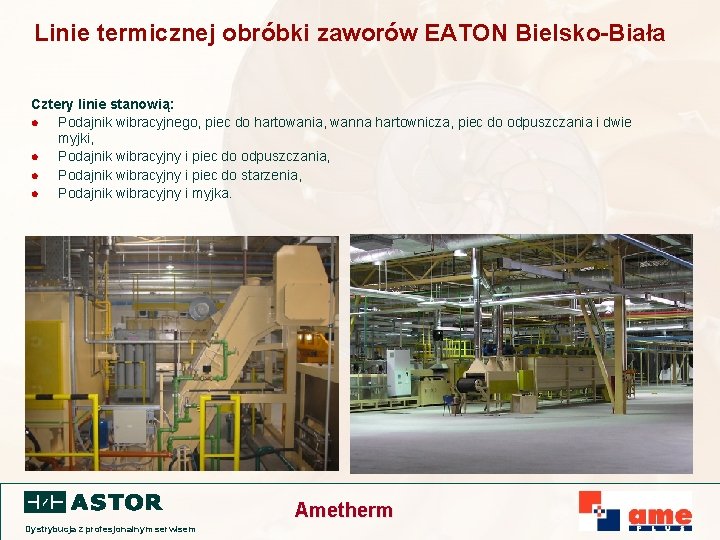 Linie termicznej obróbki zaworów EATON Bielsko-Biała Cztery linie stanowią: l Podajnik wibracyjnego, piec do