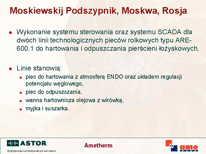 Moskiewskij Podszypnik, Moskwa, Rosja l Wykonanie systemu sterowania oraz systemu SCADA dla dwóch linii