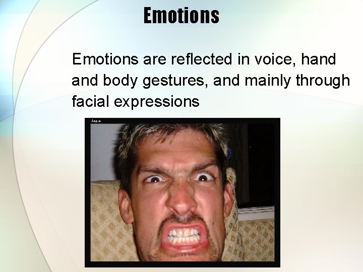 Emotions are reflected in voice, hand body gestures, and mainly through facial expressions 