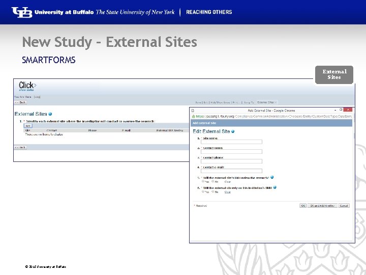 New Study – External Sites SMARTFORMS External Sites © 2016 University at Buffalo 
