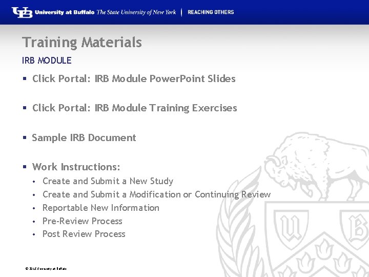 Training Materials IRB MODULE § Click Portal: IRB Module Power. Point Slides § Click