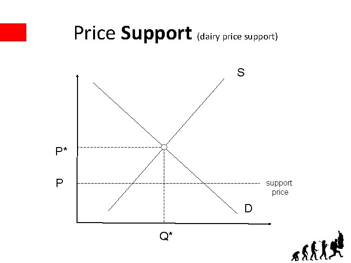 Price Support (dairy price support) S P* P support price D Q* 