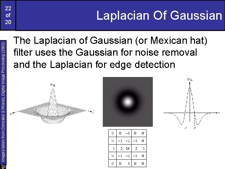 Images taken from Gonzalez & Woods, Digital Image Processing (2002) 22 of 20 Laplacian