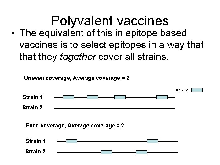 Polyvalent vaccines • The equivalent of this in epitope based vaccines is to select