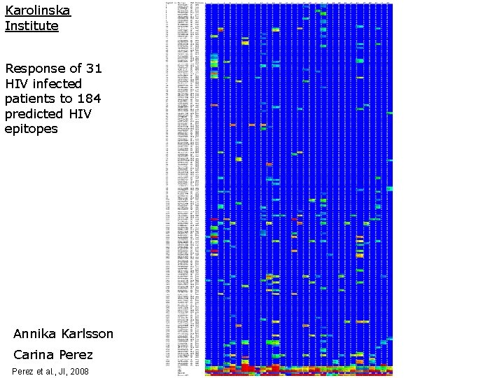 Karolinska Institute Response of 31 HIV infected patients to 184 predicted HIV epitopes Annika