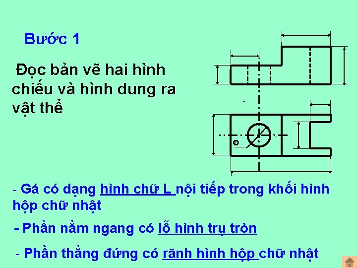 Bước 1 Đọc bản vẽ hai hình chiếu và hình dung ra vật thể