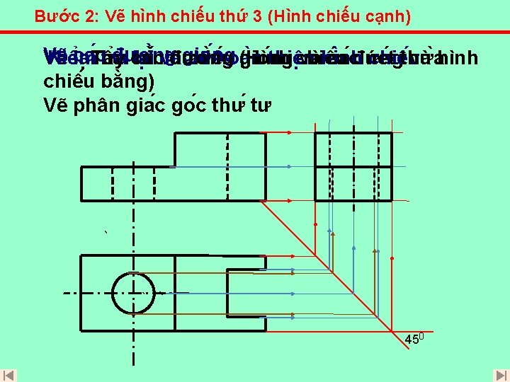 Bước 2: Vẽ hình chiếu thứ 3 (Hình chiếu cạnh) Vẽ chai đươ g