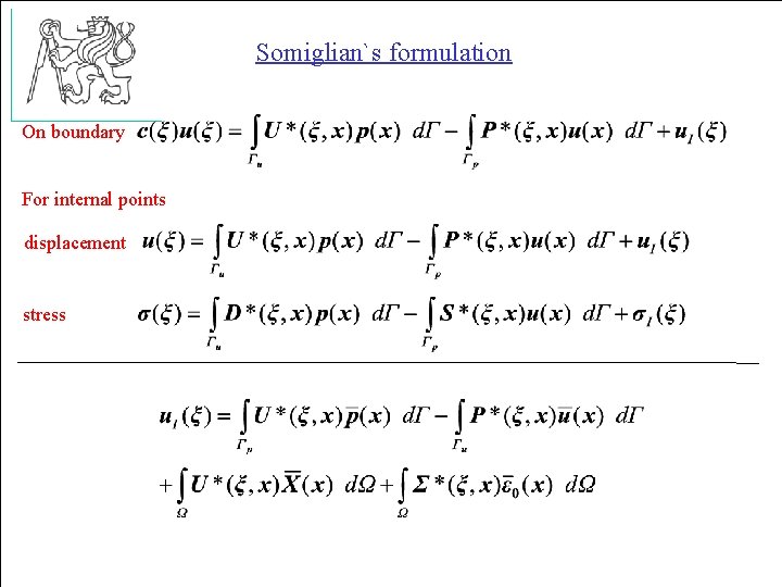 Somiglian`s formulation On boundary For internal points displacement stress 