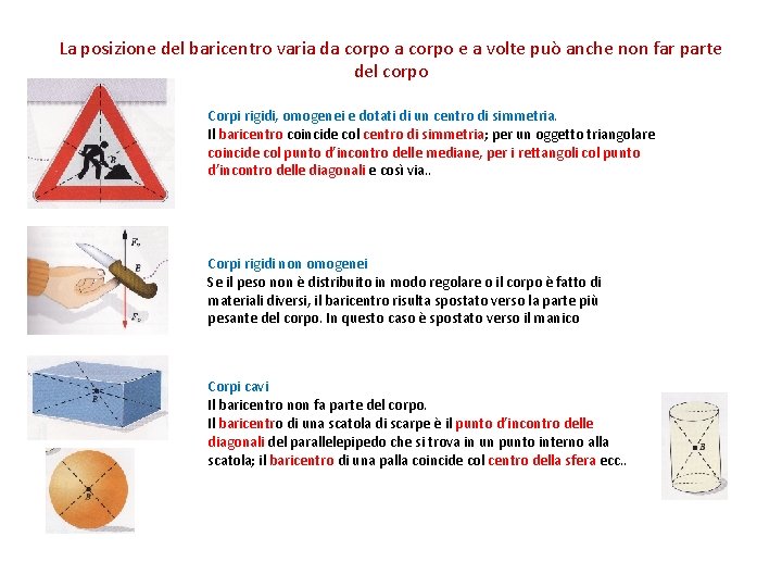 La posizione del baricentro varia da corpo e a volte può anche non far