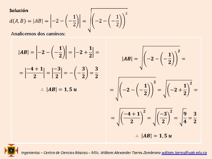  Solución Analicemos dos caminos: Ingenierías – Centro de Ciencias Básicas – MSc. William