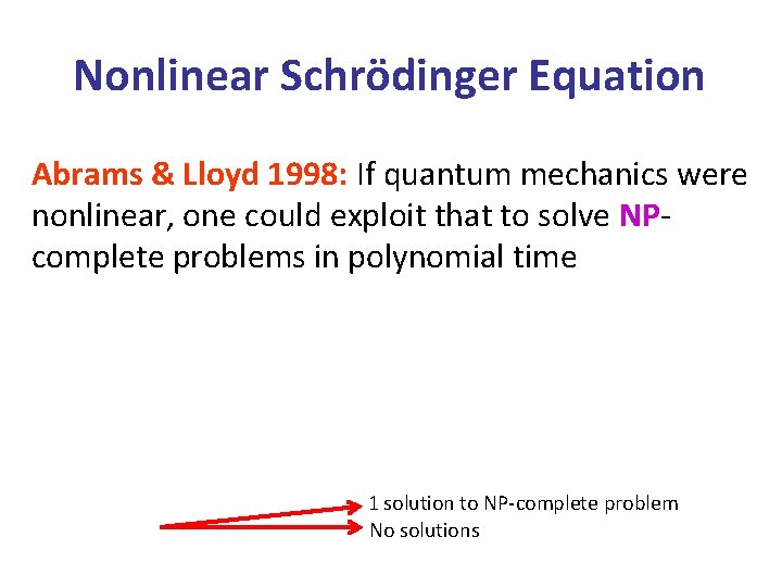 Nonlinear Schrödinger Equation Abrams & Lloyd 1998: If quantum mechanics were nonlinear, one could