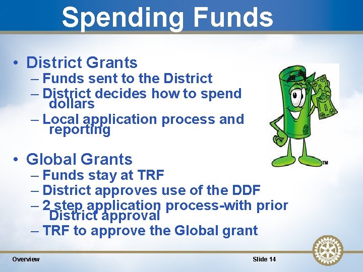 Spending Funds • District Grants – Funds sent to the District – District decides