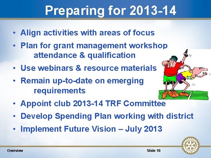 Preparing for 2013 -14 • Align activities with areas of focus • Plan for