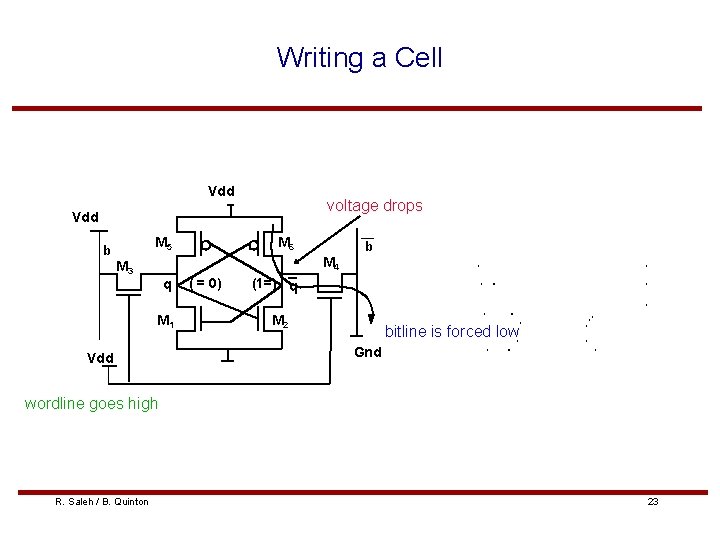 Writing a Cell Vdd voltage drops Vdd M 5 b M 6 b M